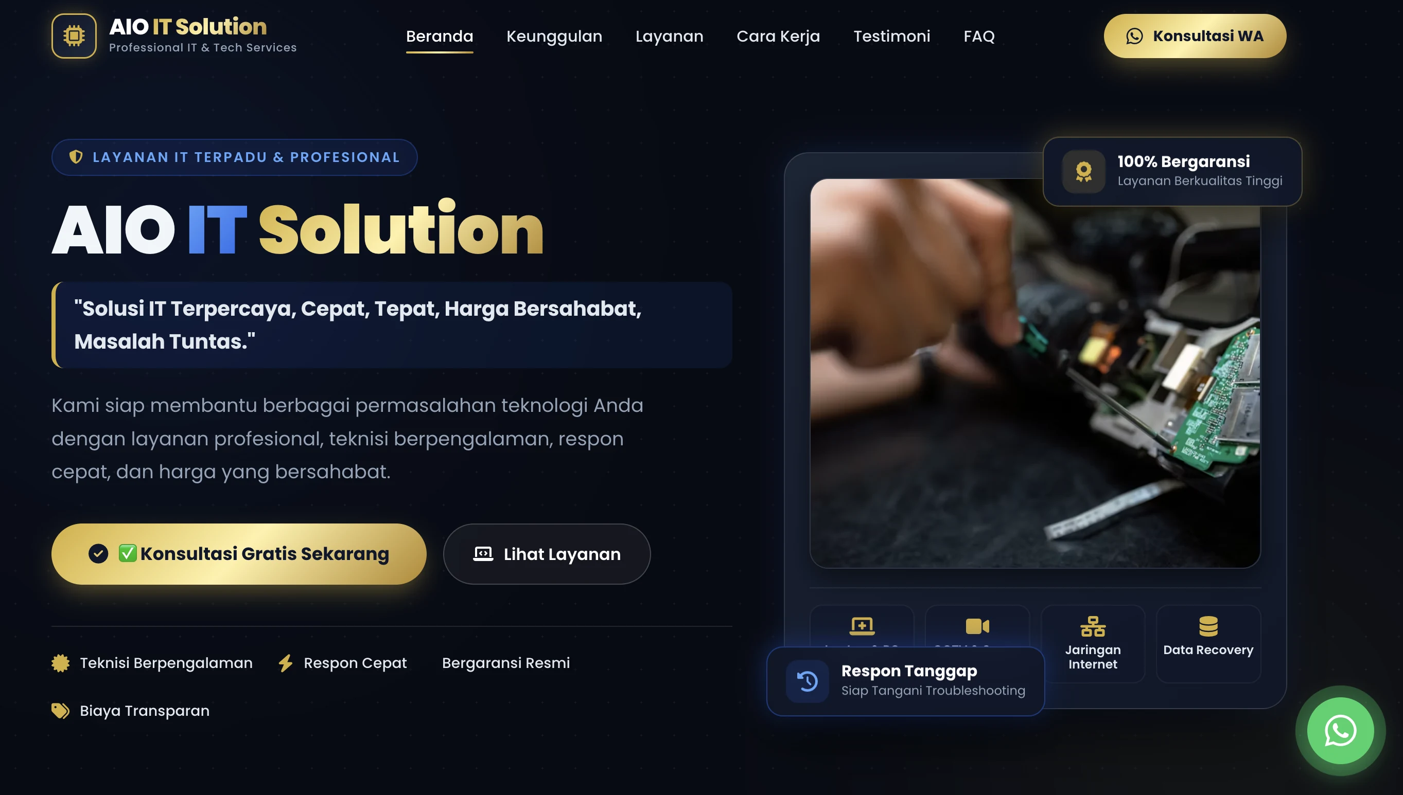 Tampilan Landing Page AIO IT Solution
