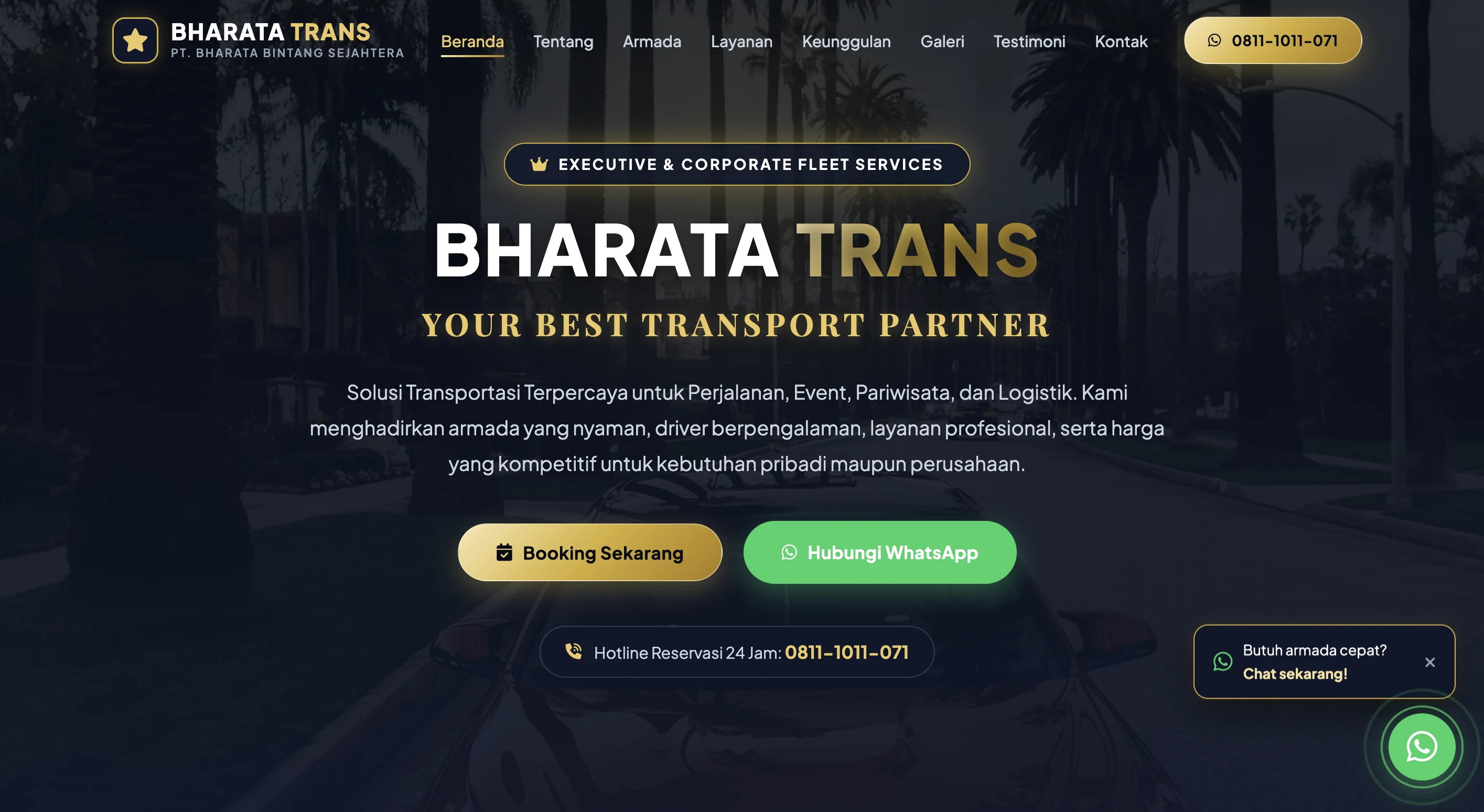 Tampilan Landing Page Bharata Trans